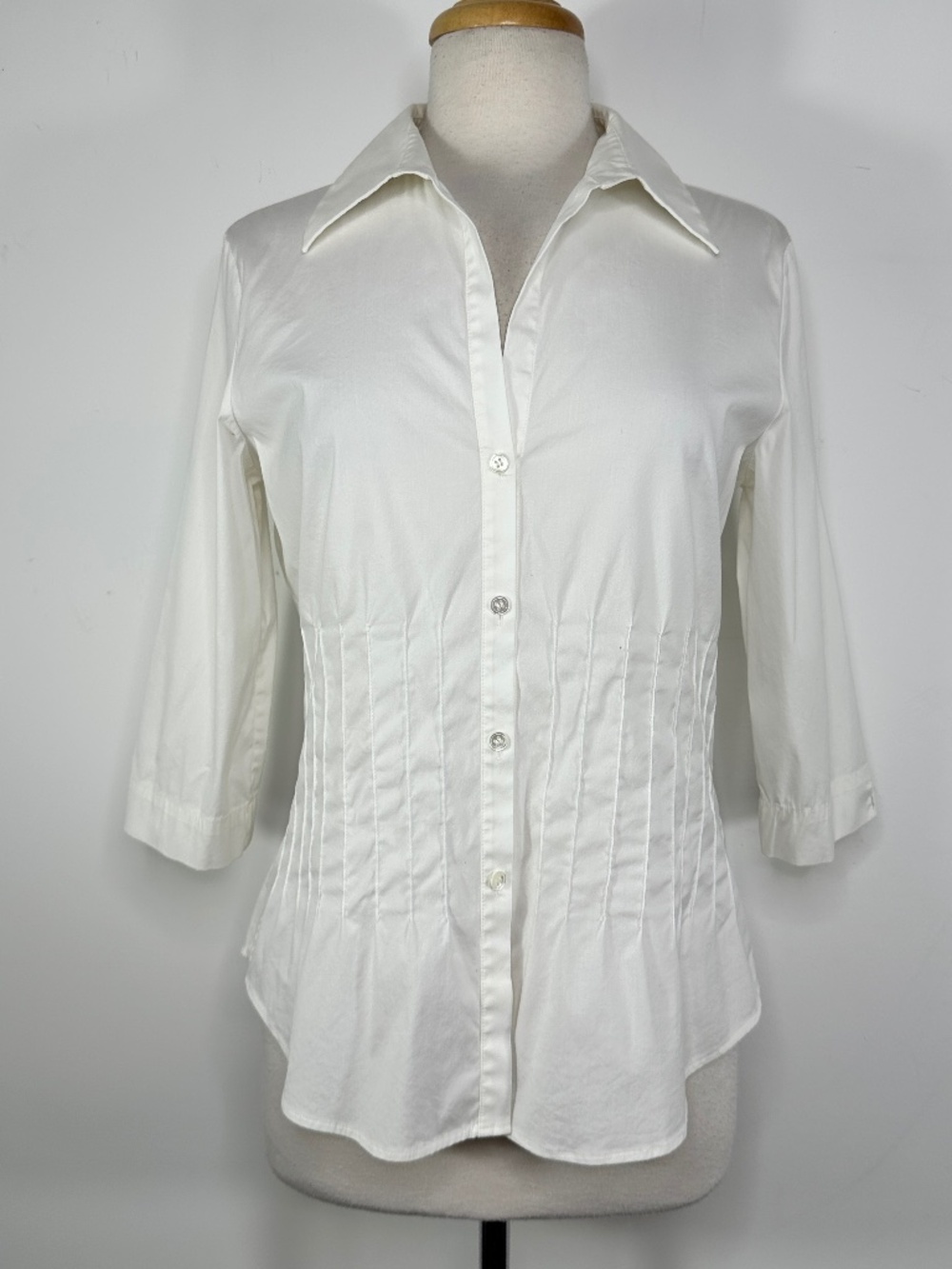Theory Women’s Sz L Button Up Shirt 3/4 Sleeve White Stretch Work Blouse Corset